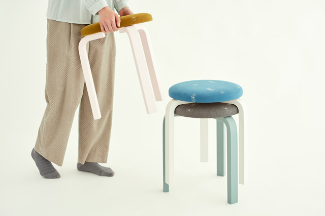 Artek Stool60 mina perhonen Series1/アルテック×ミナペルホネン スツール60/choucho オリーブ×ピンクラッカー