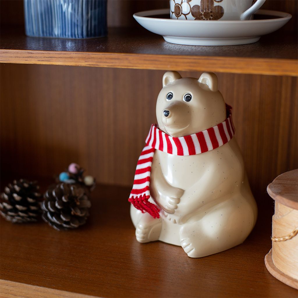 【2021年限定】しろくま貯金箱｜赤ボーダーマフラー付き Polar Bear Money Box